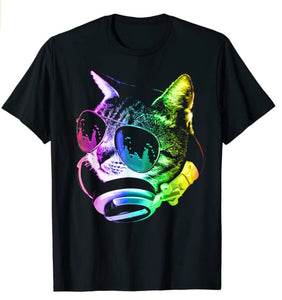 Rainbow Kitty with DJ Headset - Black Shirt - Unisex
